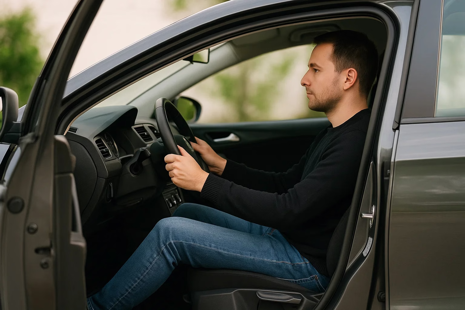 driver in a car beginner driving lessons